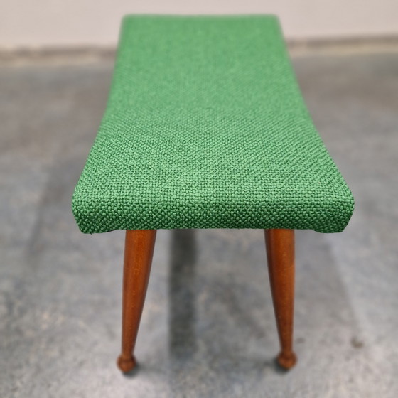 Vintage Footstool Newly Upholstered Ploeg Fabric – Footstools & poufs, Textile, Wood (photo 10 of 13)