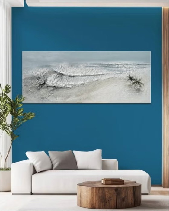 Tableau de plage et de mer avec palmier - 60 x 150 cm - XXL – Peintures et dessins, Canvas (photo 3 of 7)