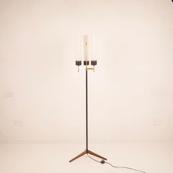 Stilnovo Lampada da terra Mid Century Ottone & Vetro Opalino – Lampade da terra, Iron, Wood (photo 11 of 22)