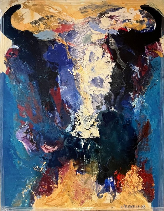 Image 1 of Gran cuadro de Erik Kierkel que representa un toro.