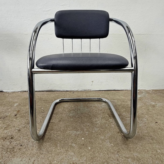 Image 1 of 4x vintage buisframe sledestoel - Italiaans design, chroom