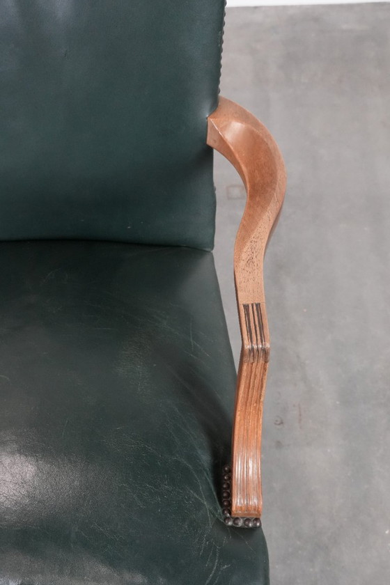 Image 1 of Old English cowhide leather and wood Gainsborough occasional/desk chair