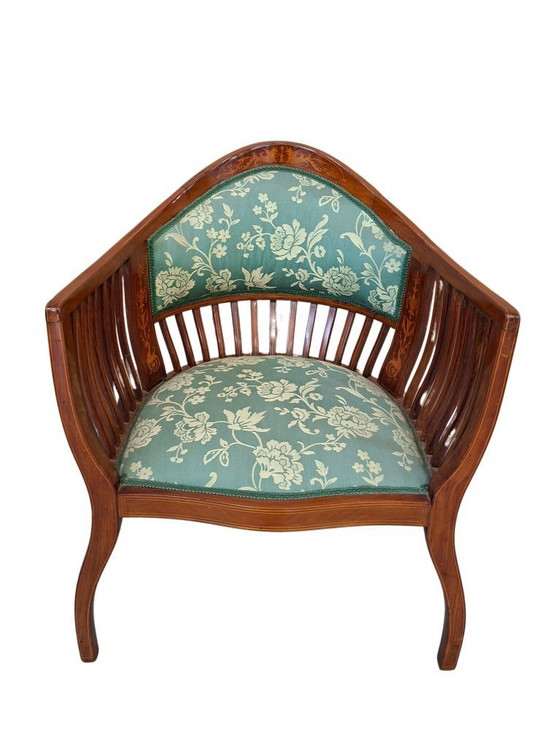 Image 1 of Elegant Inlaid Cherry Wood Bedroom Armchair