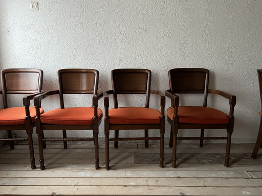 5 fauteuils de salle à manger anciens RAC Royal – eetkamerstoelen, Textile, Wood