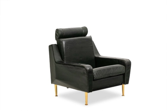 Image 1 of Airborne. Een paar groene leren fauteuils. Jaren 50.
