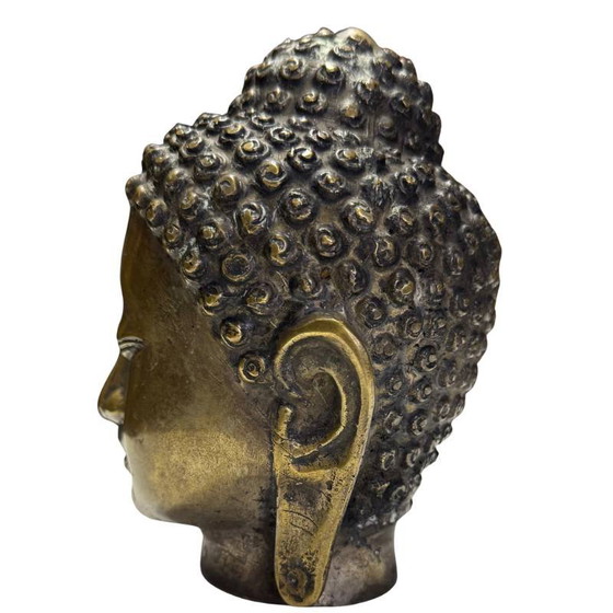 Gilded bronze Buddha head from Burma – Mandalay style – Sculpture (photo 7 of 9)