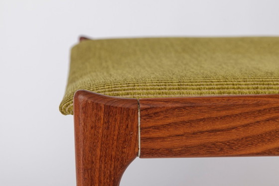 Image 1 of 1 of 5 Vintage Teak Dining Chair 1970s Germany, Restored Wood Frame, Green Upholstered Seat, Mid Century Modern
