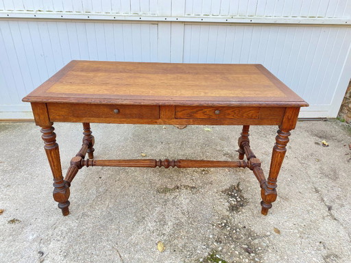 Desk with 2 drawers, solid oak, 130x71cm