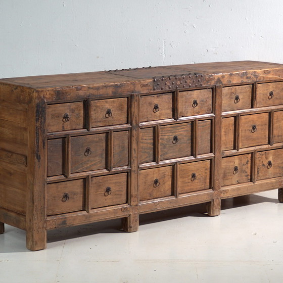 Mobile antico a cassetti multipli in legno di pino – Cina, circa 1930 – Cassettiere, Iron (photo 4 of 40)