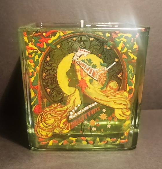 Zodiac · Vela funcional pintada a mano 1/1 de colección · Inspirada en Alphonse Mucha – Arte en vidrio, Glass (photo 5 of 8)