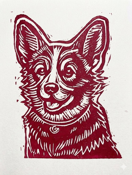 Image 1 of Custom Linocut Dog Portrait | Handmade Pet Art