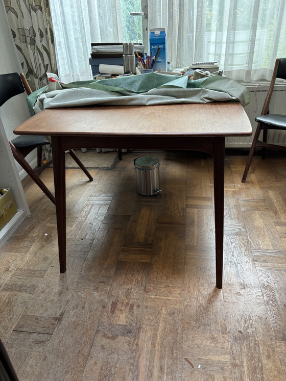 4 Asko Chairs and Table by Louis Van Teeffelen – Dining set, Wood, Skai (photo 4 of 5)