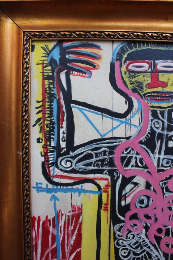 Image 1 of 1970s Vintage Abstract Basquiat Style Framed Painting