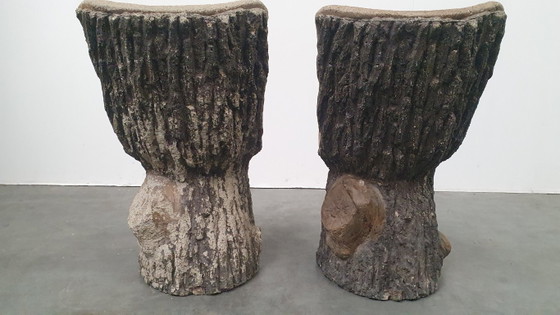 Image 1 of Vintage faux wood cement garden set 4 chairs/table Brutalist 60s France