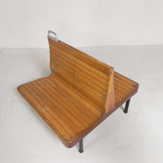 Image 1 of Double-sided teak train bench, 1930s