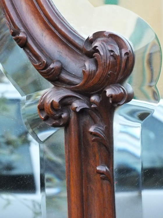 Image 1 of large Liberty Art Noveau wall beveled mirror with planter wood walnut years '900