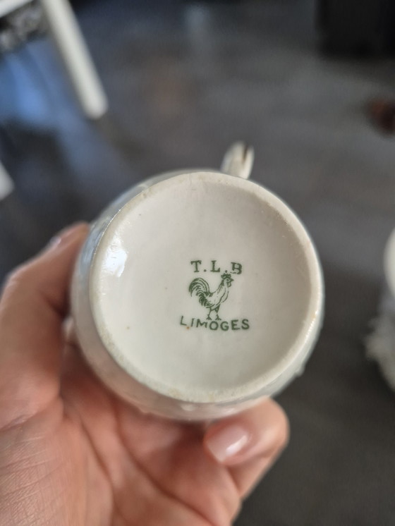 Image 1 of Servizio da tè vintage in porcellana di Limoges - T.L.B. Francia - 1950 ca - Floreale e oro