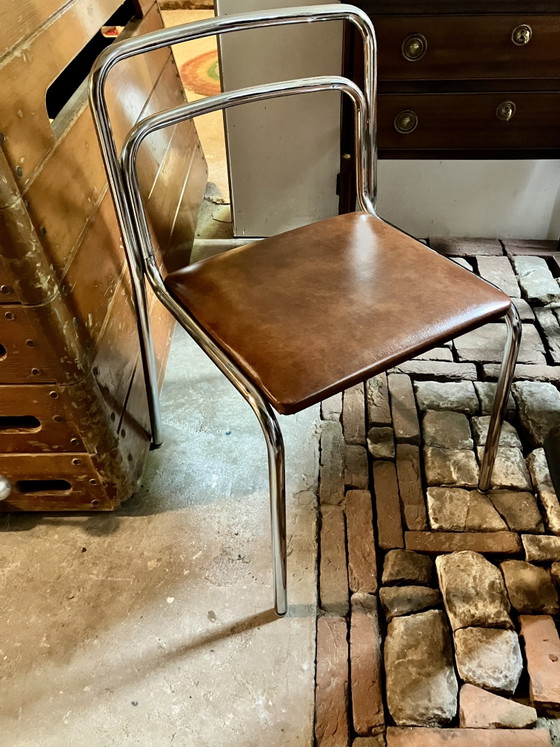 Meurop vintage designstoel met cognackleurige zitting – Eetkamerstoelen, Chrome (photo 5 of 7)