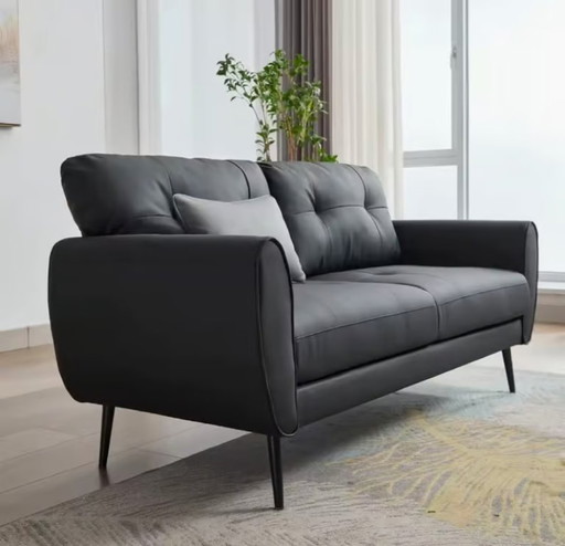 Sofa Couch 61" Petit Canapé Loveseat pour le Salon, Canapé en Faux Cuir Noir