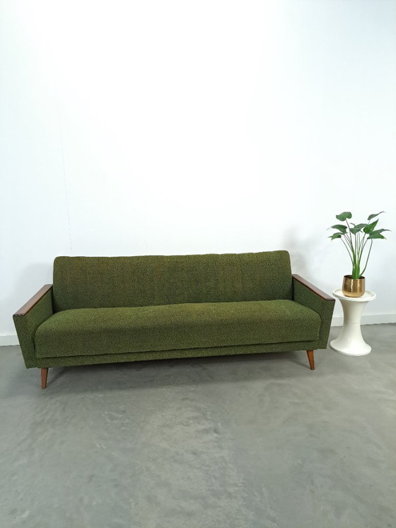Image 1 of Sofa bed with green fabric and teak