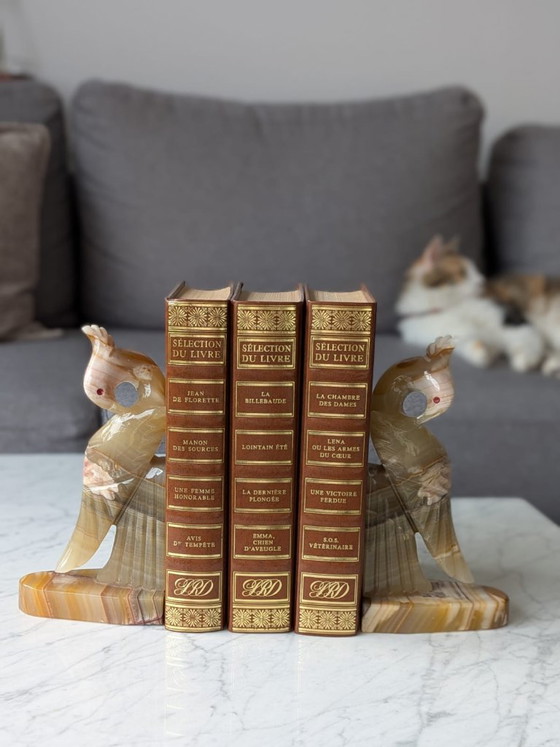 Superb Pair of Vintage Solid Onyx Bookends, Parrots, Decorative Objects, Stone, Creme (photo 4 of 11)