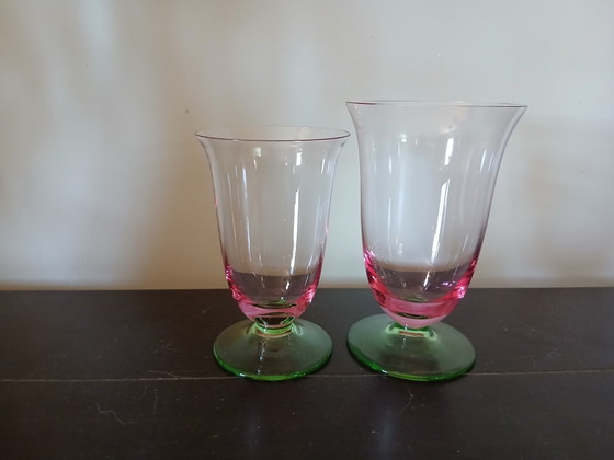 Image 1 of Ensemble de 12 verres Nason Moretti Murano, millésime 1990 - Pêche et vert optique