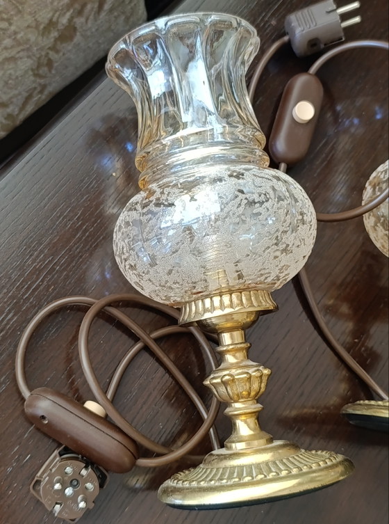 Vintage Pair Of Mercury Glass Table Lamps 29 Cm – Brass (photo 8 of 11)