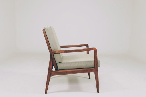 Mid-Century Armchair Corduroy Cushion Rustic Wood, 1980s