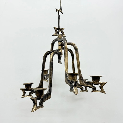 Grote brutalistische bronzen hangende kandelaar, jaren 70