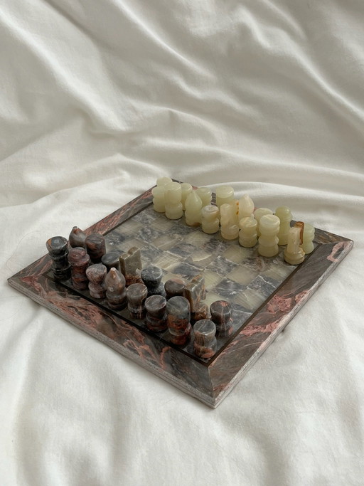 Vintage marmeren schaakspel compleet