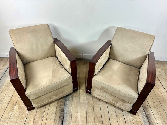 Image 1 of Fauteuils (la paire) époque Art déco en palissandre et suédine