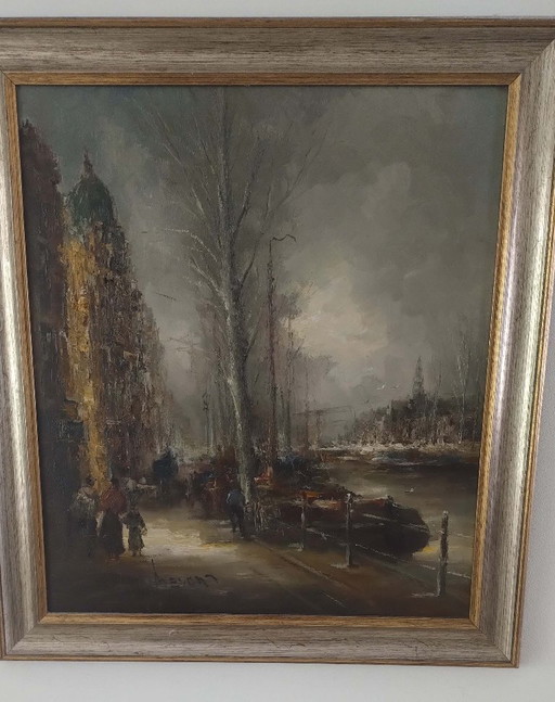 Gemälde von Jan Bevort „Straße am Hafen“ 70 x 78 cm