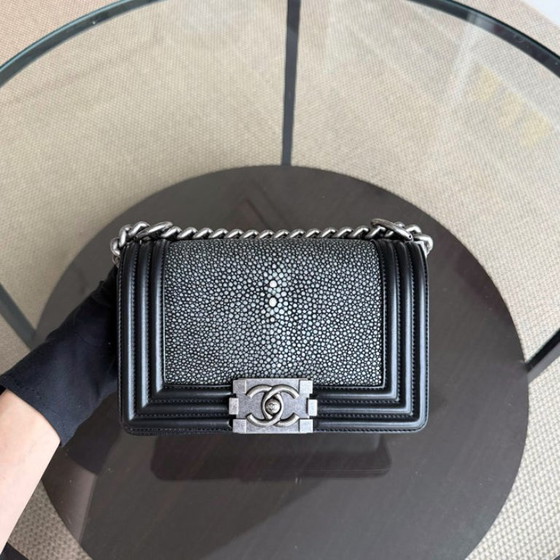 Image 1 of Chanel Boy Small - Small Galuchat Stingray Black Ruthenium Silver Hardware Series 18