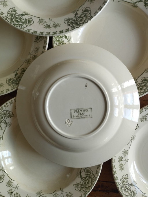"Palmyra" - 6 Sarreguemines ironstone soup plates