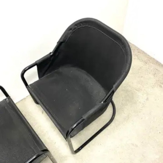 Image 1 of Poltrone retrò FIAM Italia anni '80 - Struttura in metallo nero e rivestimento verde (set di 2)