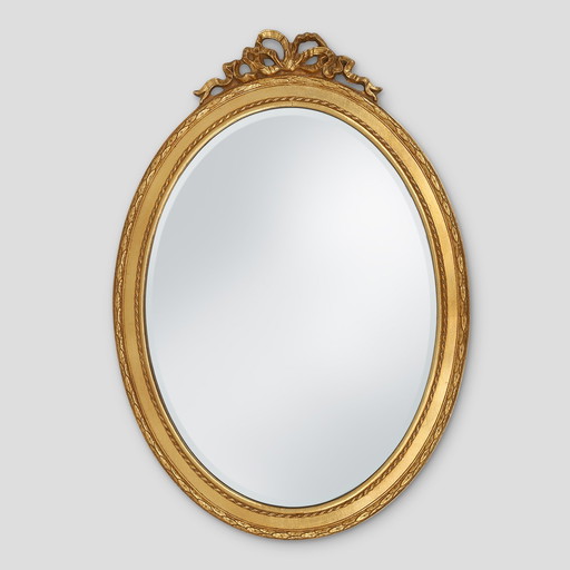 Oval shaped carved gilded Baroque mirror with beveled glass, Belgium  