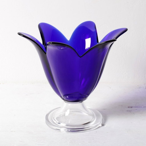 Cobalt Blue Vintage Glass Vase / Mid-century Tulip Flower Vase / Studio Nova / Portugal / 1980s