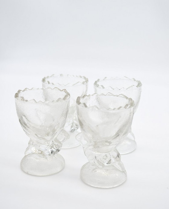Image 1 of Vintage 90s Molded & Frosted Glass Chicken Egg Cups – Set of 4 