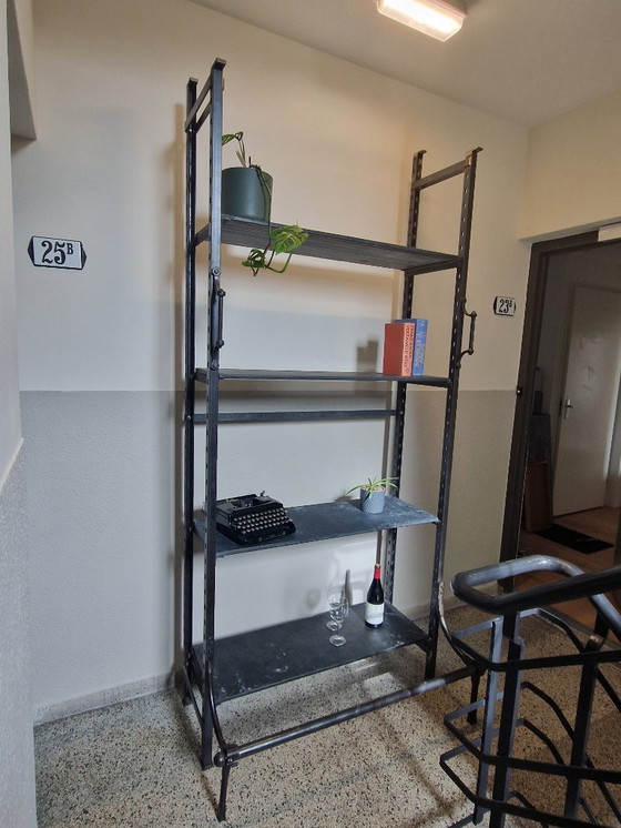 Image 1 of 2 pieces vintage, art deco heavy shelving units with slate shelves