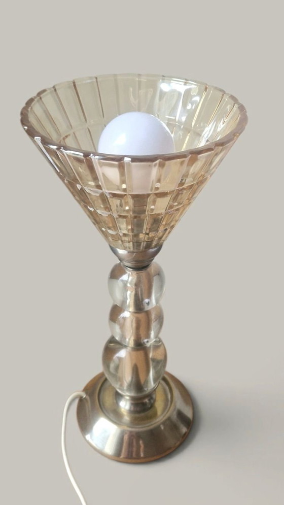 Modernist Glass and Metal Lamp - Jacques ADNET Style - 1950s – Table lamps (photo 15 of 15)