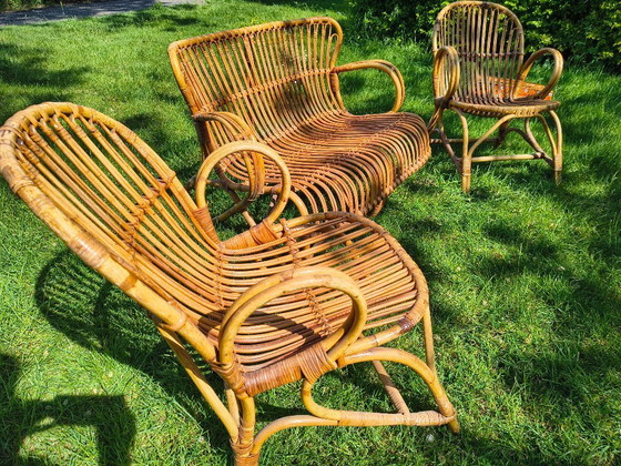 Image 1 of Vintage Rattan Set Rohé (Belse 8) Sofa + 2 Chairs