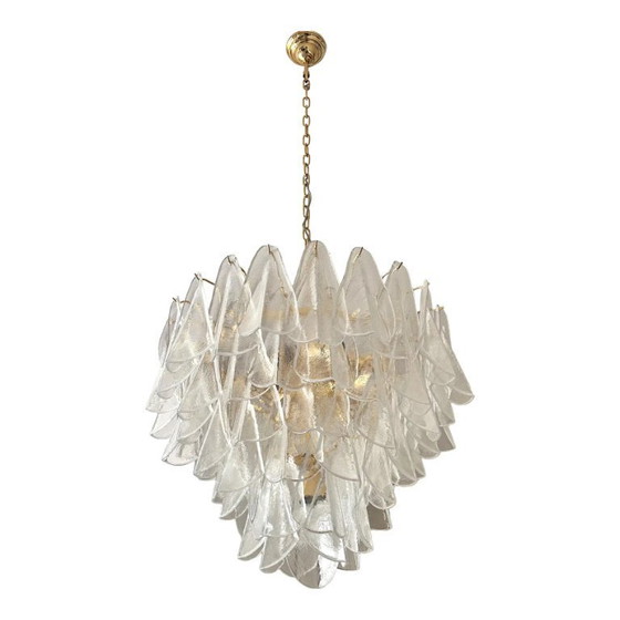 Image 1 of Venetian Transparent “Rondini” Murano Glass Gold Chandelier