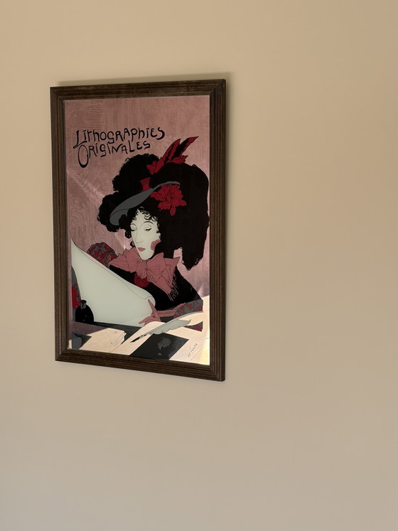 Prachtige vintage Art Nouveau reclamespiegel – Georges de Feure (70s/80s) – Wood, Glass (photo 8 of 8)