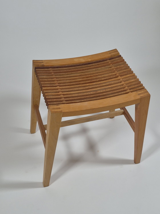 Vintage carpentry wooden stool slatted chair design (photo 11 of 14)