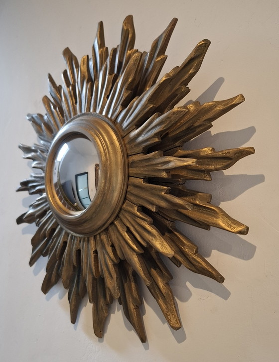 Image 1 of 40cm double-decker wooden sun mirror! Convex. 1950.