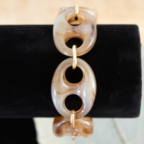Image 1 of Bracelet Milë Mila Paris : maillons en acier inoxydable doré et perles en acrylique marbré