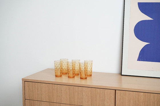 Image 1 of Set amberkleurige glazen, Italiaans design, jaren 70, vervaardigd in Italië.