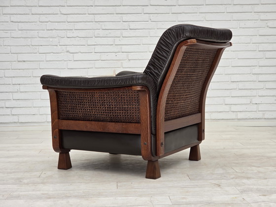 Image 1 of 1970er Jahre Skandinavischer Sessel, Braunes Möbelleder, Teakholzbeine