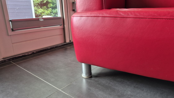 Image 1 of Canapé d'angle design en cuir rouge