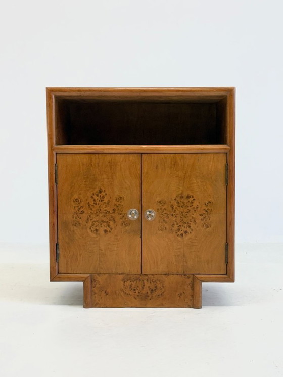 Image 1 of Set van twee vintage Art Deco nachtkastjes met wortelhout